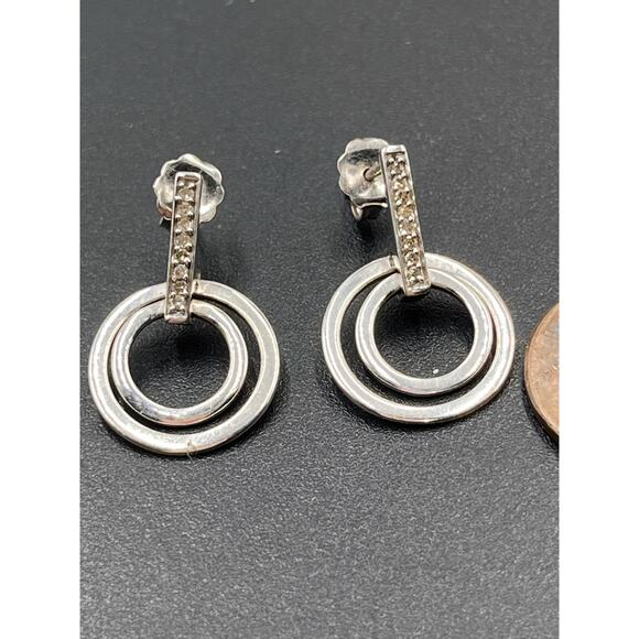 Designer Sterling Silver Pave White Sapphire Double Hoop Pierced Earrings - Picture 5 of 8